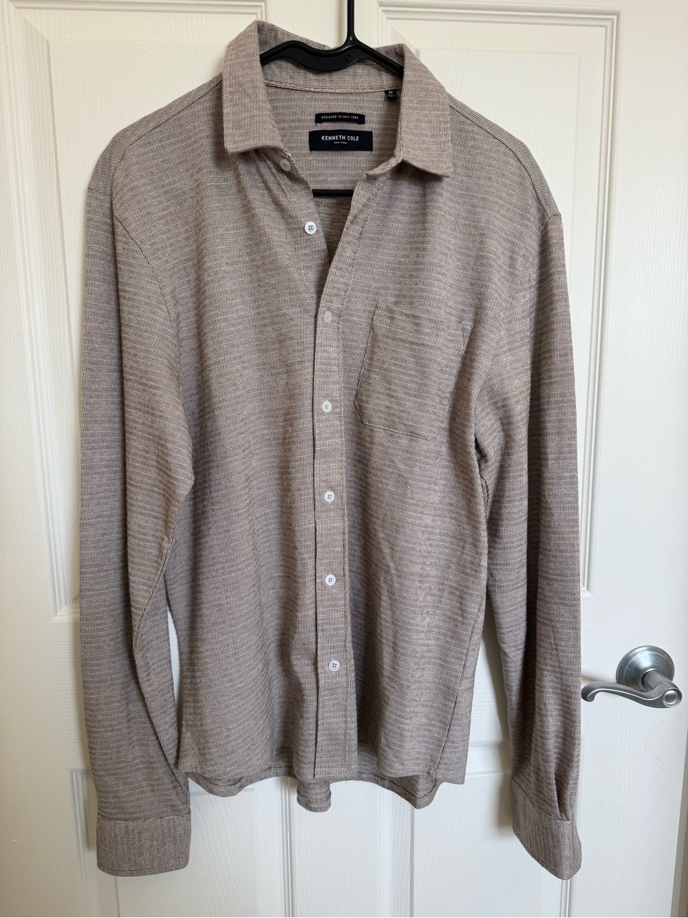 Kenneth Cole Cotton Men’s Long-Sleeve Button-Up Shirt Beige Medium